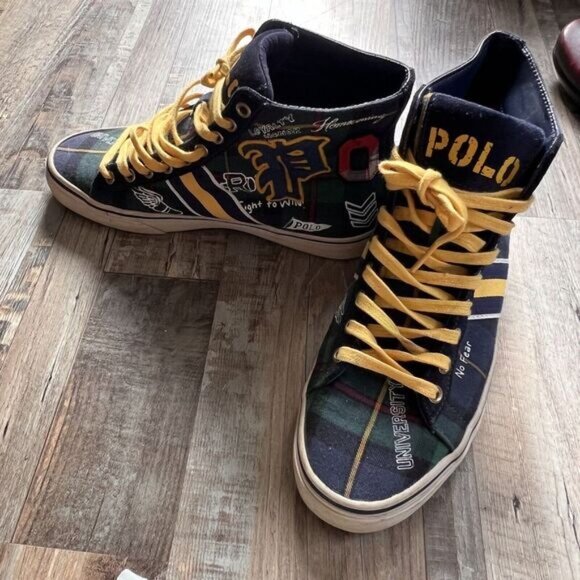 Polo Ralph Lauren Solomon II Hi Top Sneaker Trainer Tartan Size 7D - Picture 3 of 5